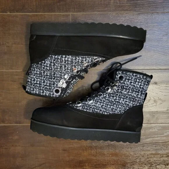 NEW Larroude Vail Boots Womens 8.5 Suede Black White Checkered Hipster City